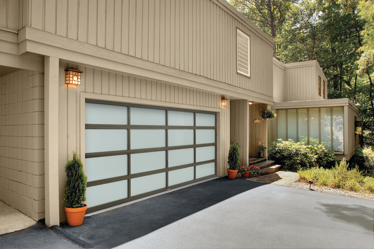 contemporary garage door with frosted glass